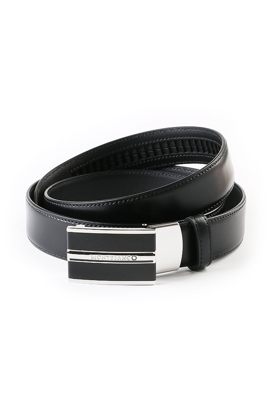 حزام جلدي مونت بلانك أسود 30 مم من الفولاذ