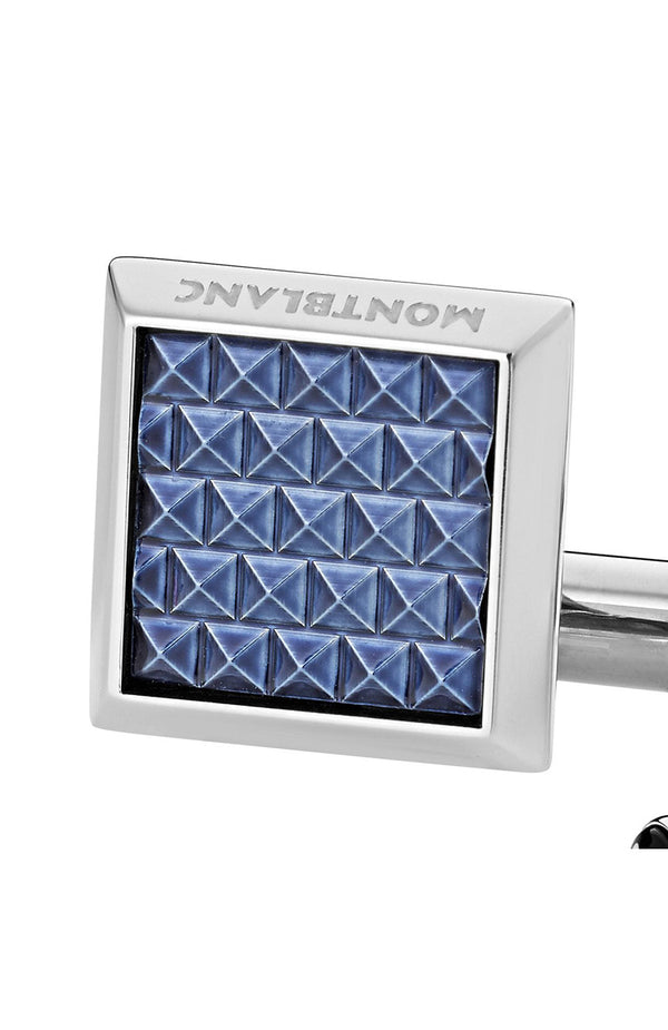 أزرار أكمام مون بلان مايسترستاك مربعة زرقاء منقوشة من الفولاذ