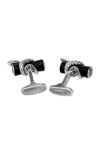 أزرار أكمام مونت بلانك فضية اللون مع تفاصيل ثعبان وطبقة نهائية من الروثيني الأسود