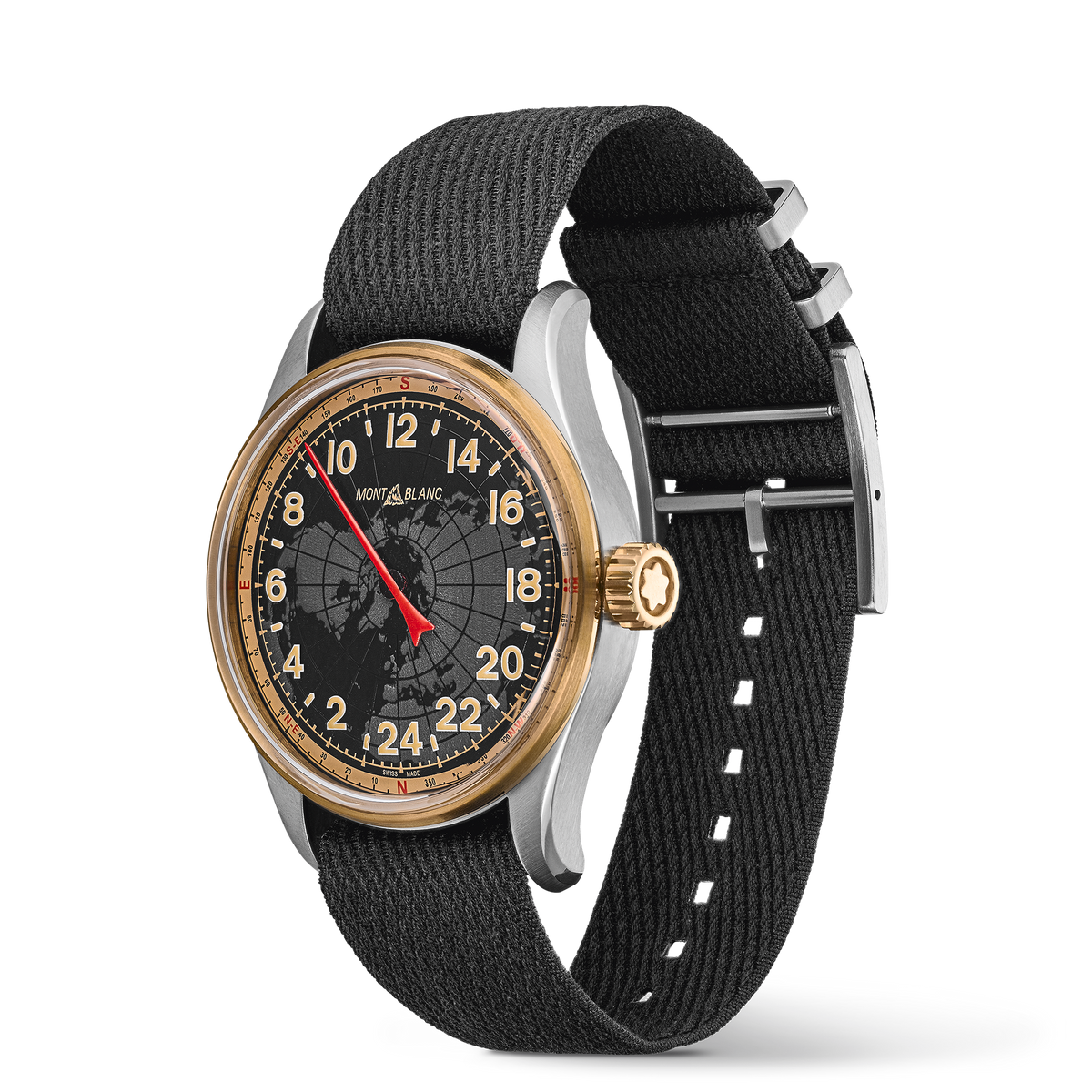 مون بلان 1858 التلقائي 24 ساعة الاتصال الهاتفي الأسود