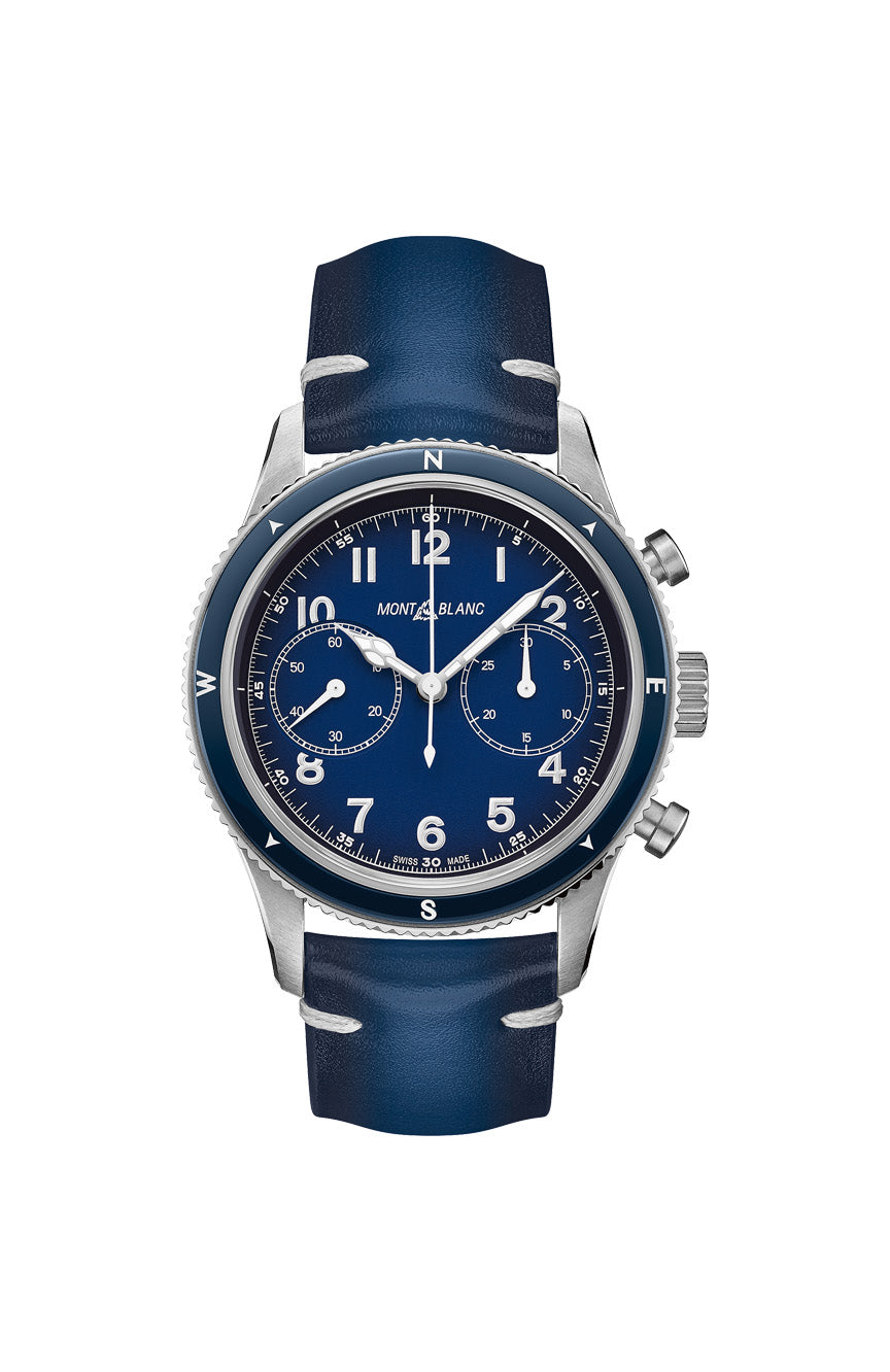 ساعة مونت بلانك 1858 كرونوغراف أوتوماتيكية بمينا زرقاء