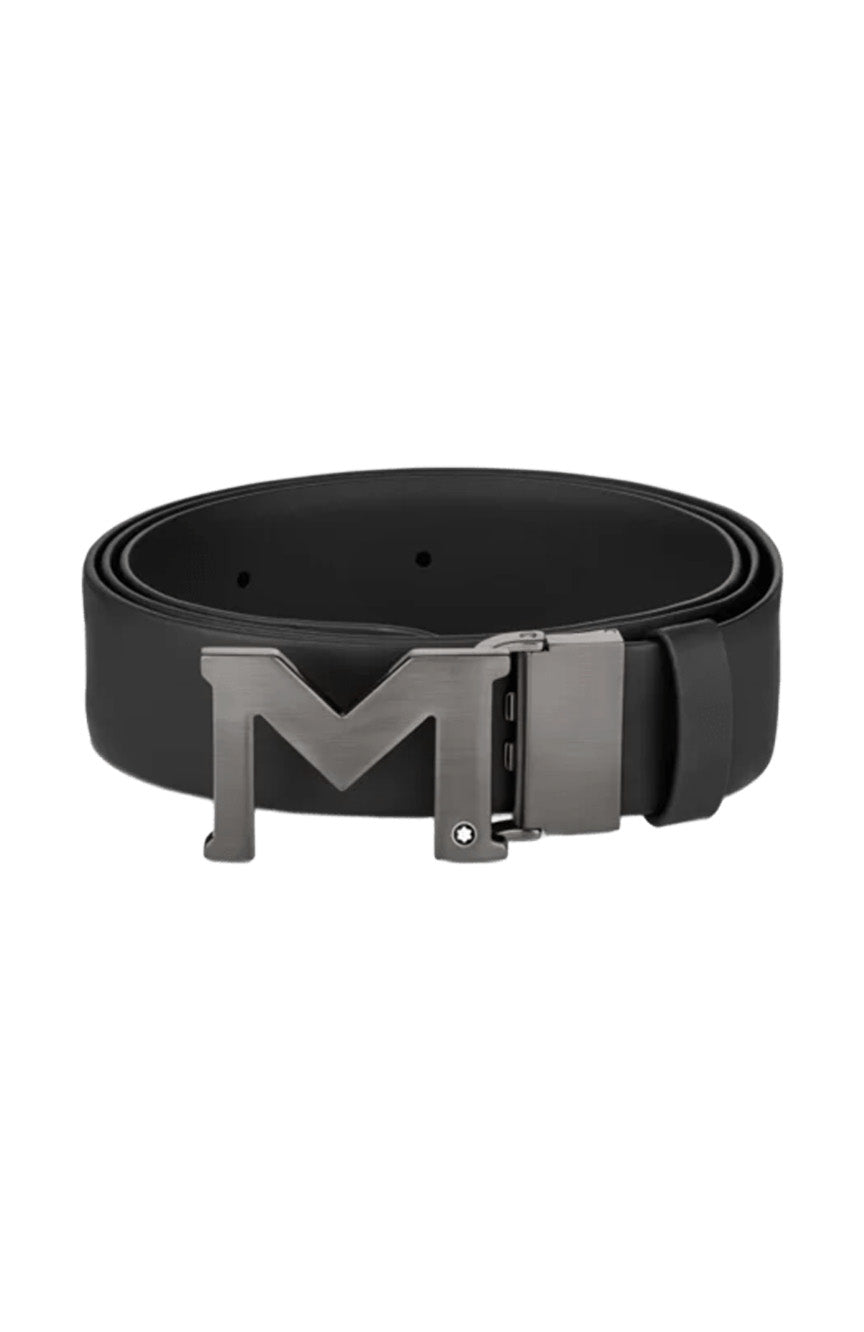 حزام جلدي من مونت بلانك أسود مقاس 35 مم