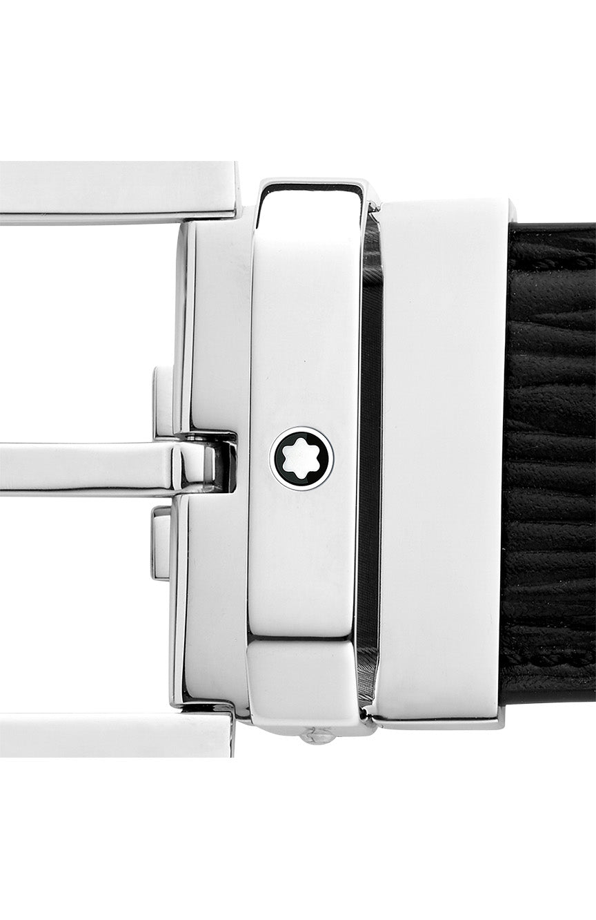 حزام جلدي مربع من مونت بلانك أسود مقاس 35 مم