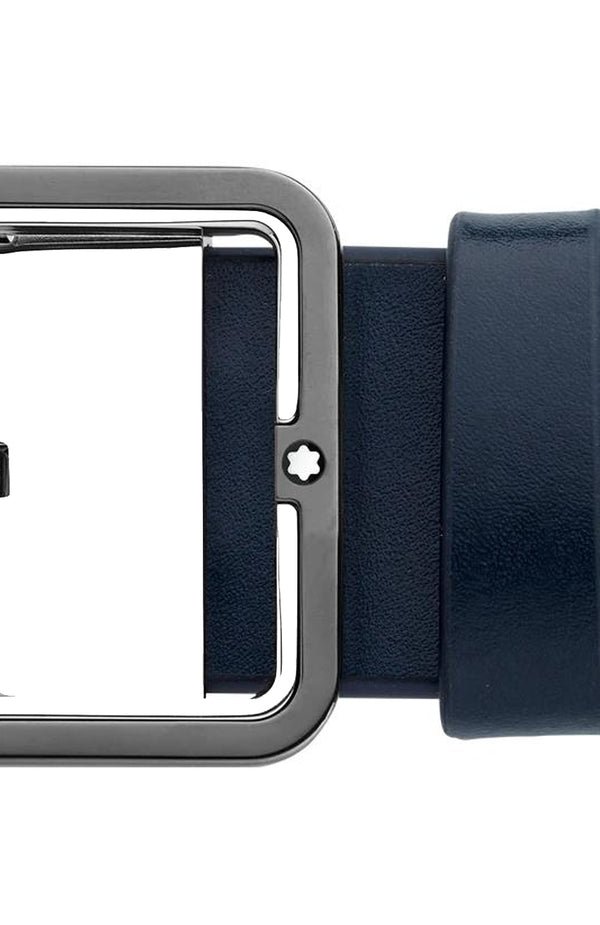 حزام جلدي قابل للعكس من مونت بلانك أزرق/رمادي مقاس 35 مم