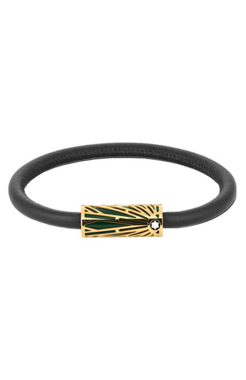 Montblanc Bracelet Meisterstruck Origins Green Steel, Leather Yellow Steel Black Calf Leather
