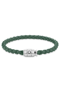 Montblanc Bracelet 3 Rings Closing Pewter steel, leather White steel Green Calf Leather