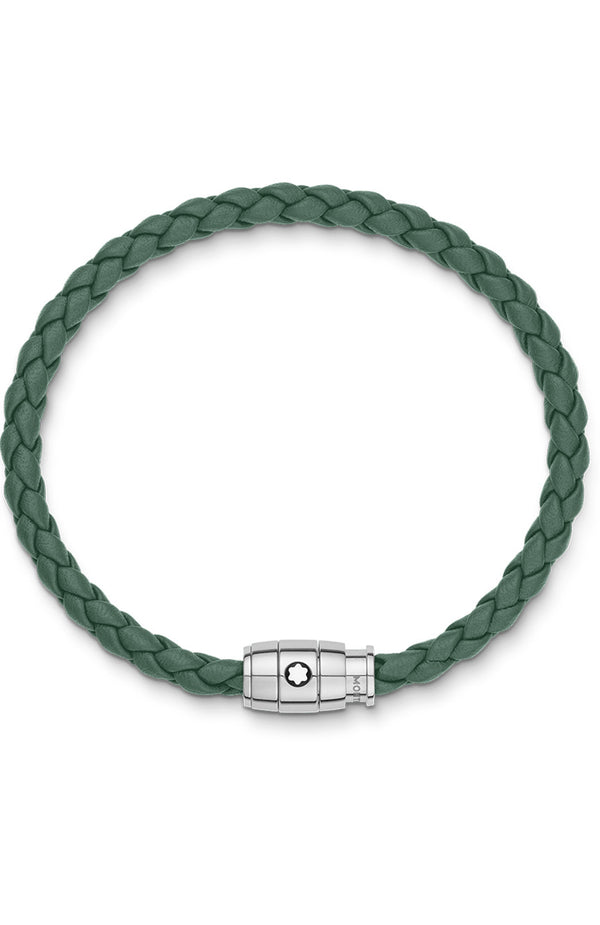 Montblanc Bracelet 3 Rings Closing Pewter steel, leather White steel Green Calf Leather