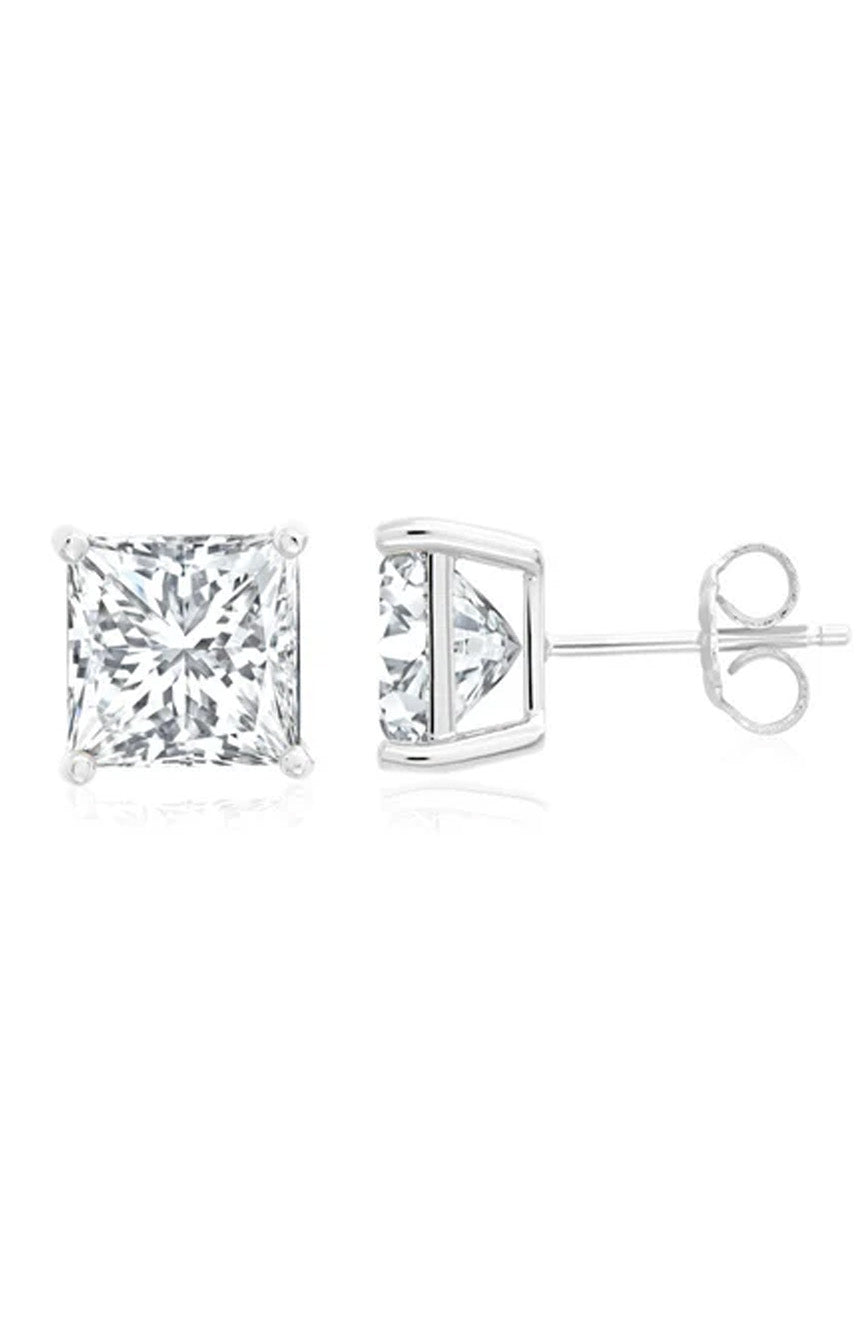 Crislu Square Cut Cz Stud In Pure Platinum