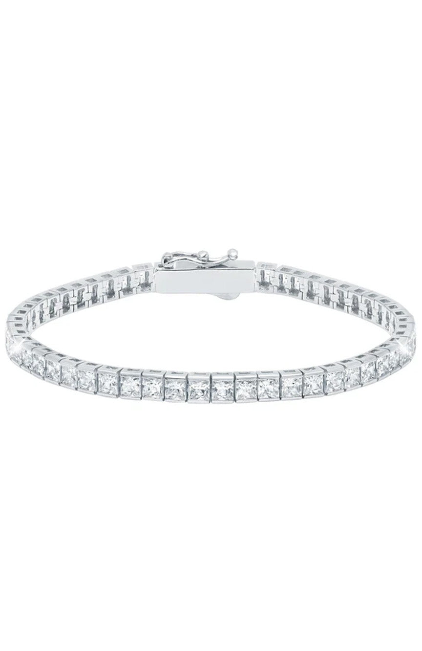 Crislu Classic Medium Princess Tennis Bracelet Finished In Pure Platinum 9.75 Carat