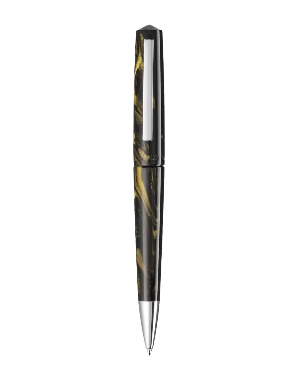Tibaldi Black Gold Resin Ballpoint Pen With Stainless Steel Trim