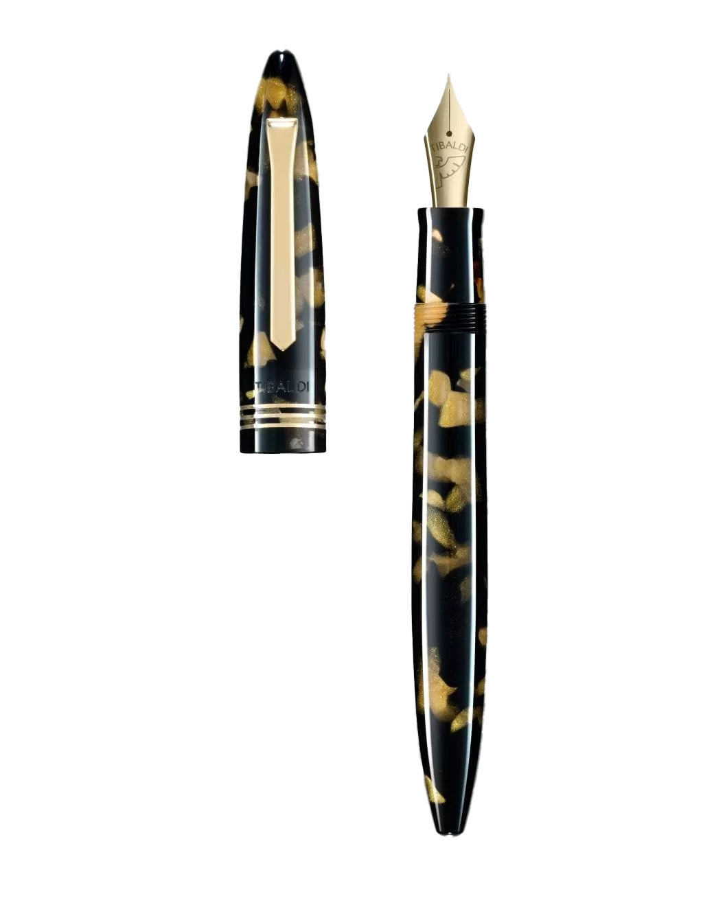Tibaldi Black Gold Resin Fountain Pen With 18K Gold Trim, BB Nib