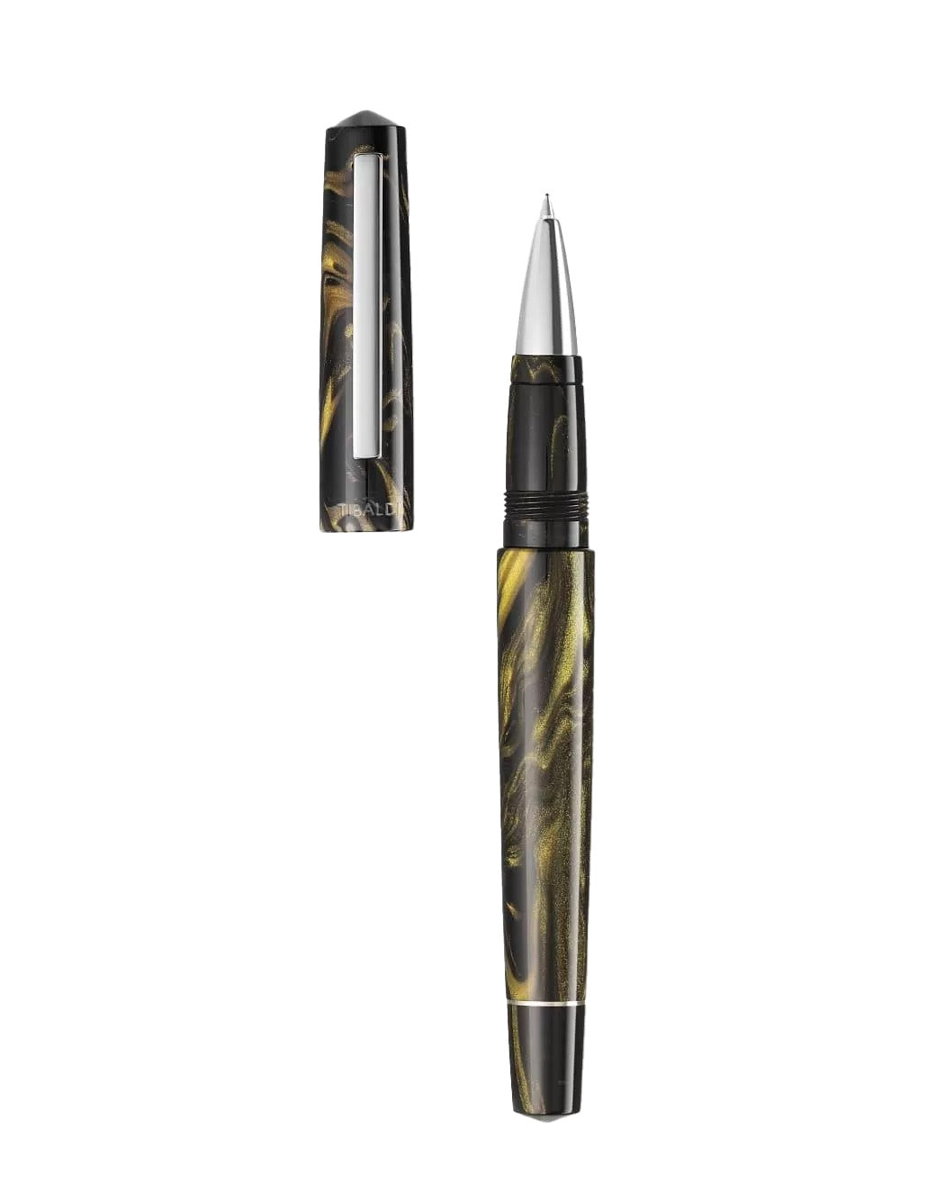 Tibaldi Black Gold Resin Rollerball Pen With Stainless Steel Trim