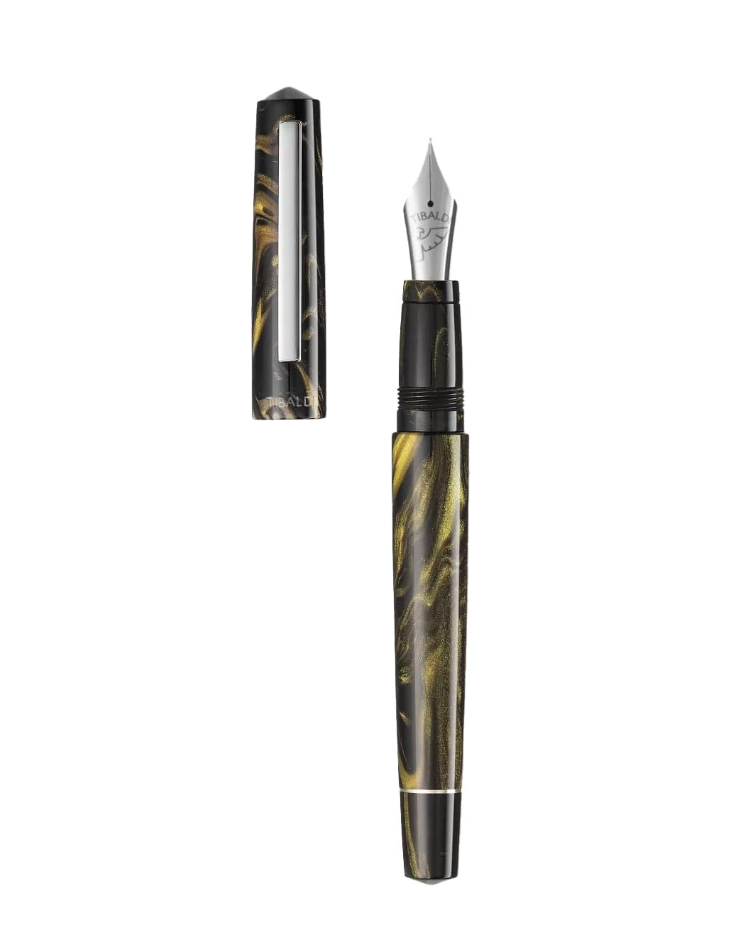 Tibaldi Black Gold Resin Fountain Pen With Stainless Steel Trim Fine Nib