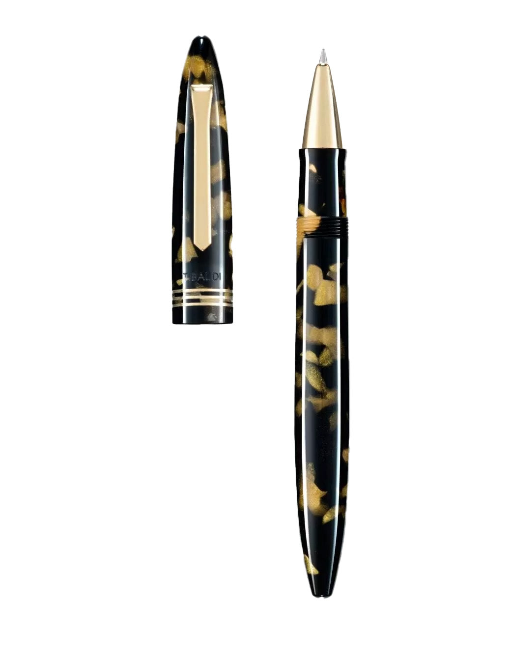 Tibaldi Black Gold Resin Rollerball Pen With 18K Gold Trim
