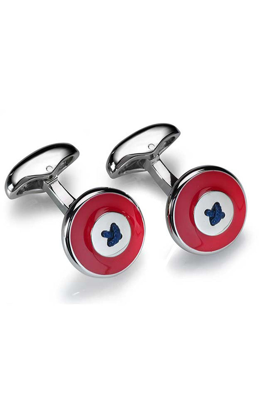 Babette Wasserman Enamel Button Cufflinks, Red - Base Metal, Enamel, Cord