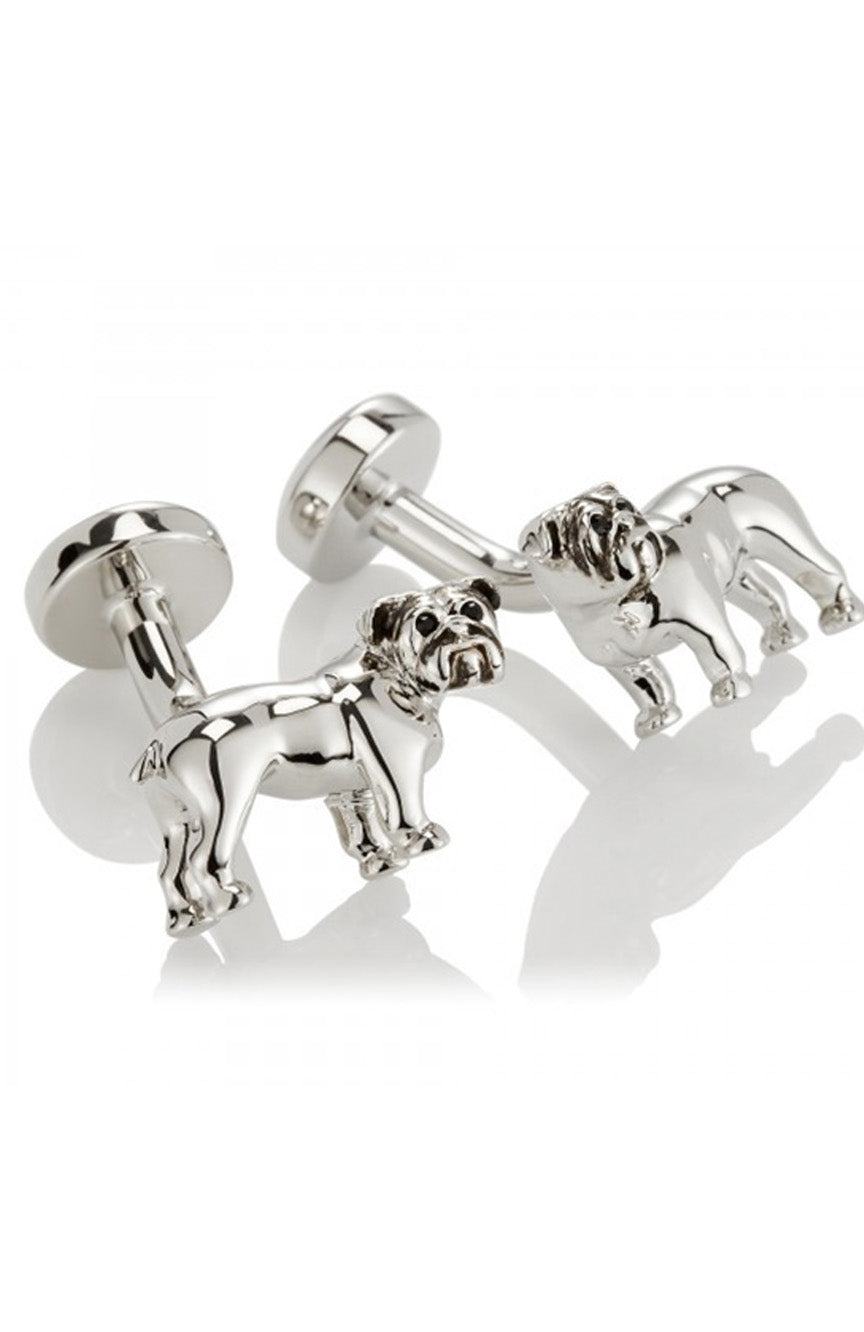 Babette Wasserman Bulldog Cufflinks - Base Metal, Rhodium Plated, Swarvoski Crystals