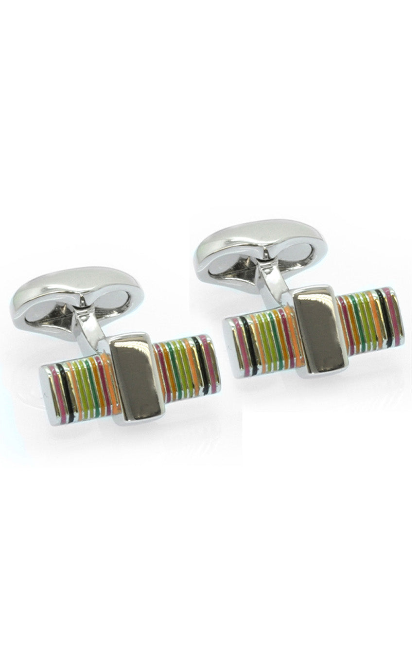 Babette Wasserman Stripy Brick Cufflinks Red Base Metal Enamel)