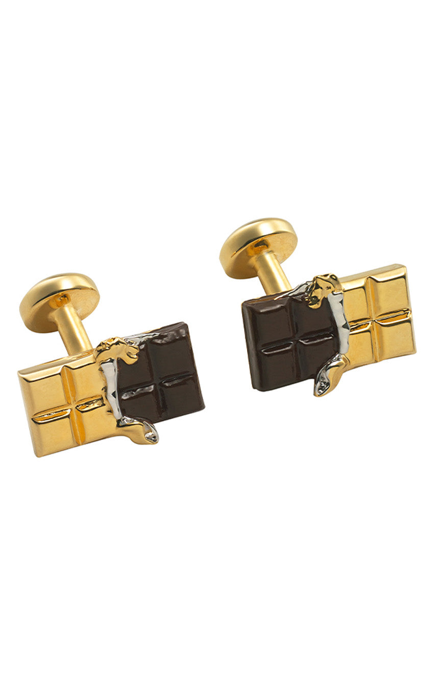 Babette Wasserman Chocolate Bar Cufflinks, Gold - Base Metal, Rhodium Plated, Gold Plated, Brown Enamel