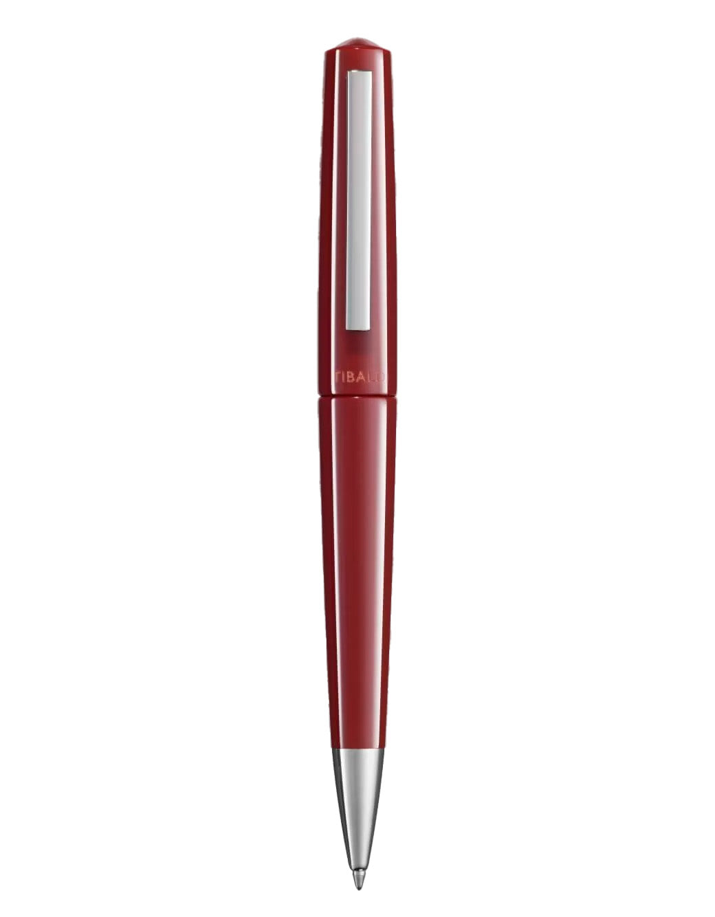 Tibaldi Deep Red Resin Ballpoint Pen With Stainless Steel Trim