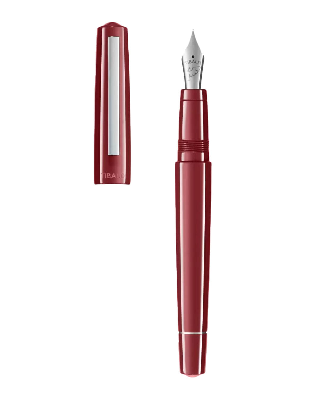 Tibaldi Deep Red Resin Fountain Pen With Stainless Steel Trim