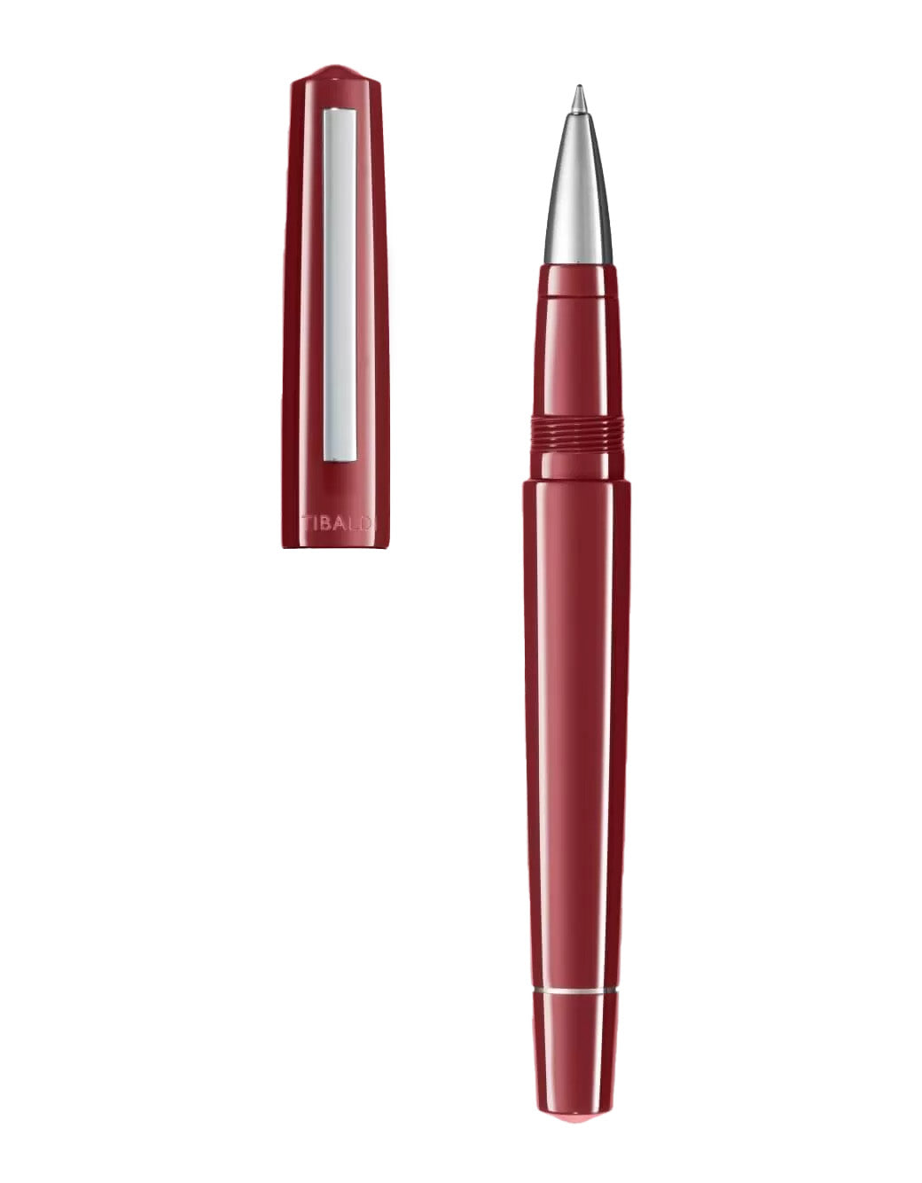Tibaldi Deep Red Resin Rollerball Pen With Stainless Steel Trim