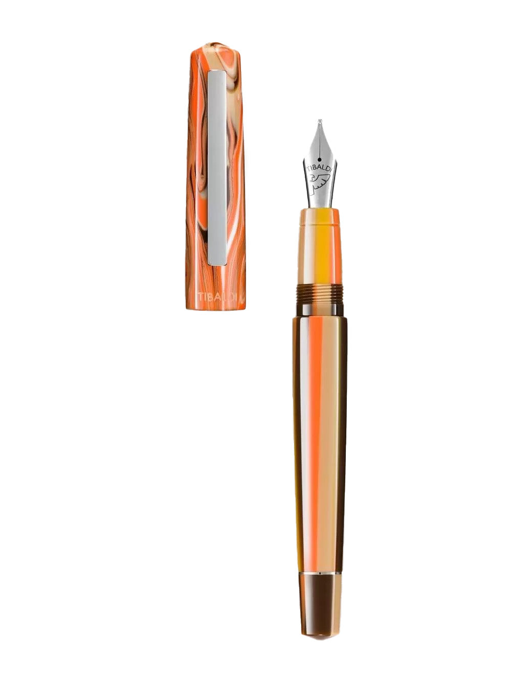 Tibaldi Ginger Beige Resin Fountain Pen With Stainless Steel Trim Broad Nib