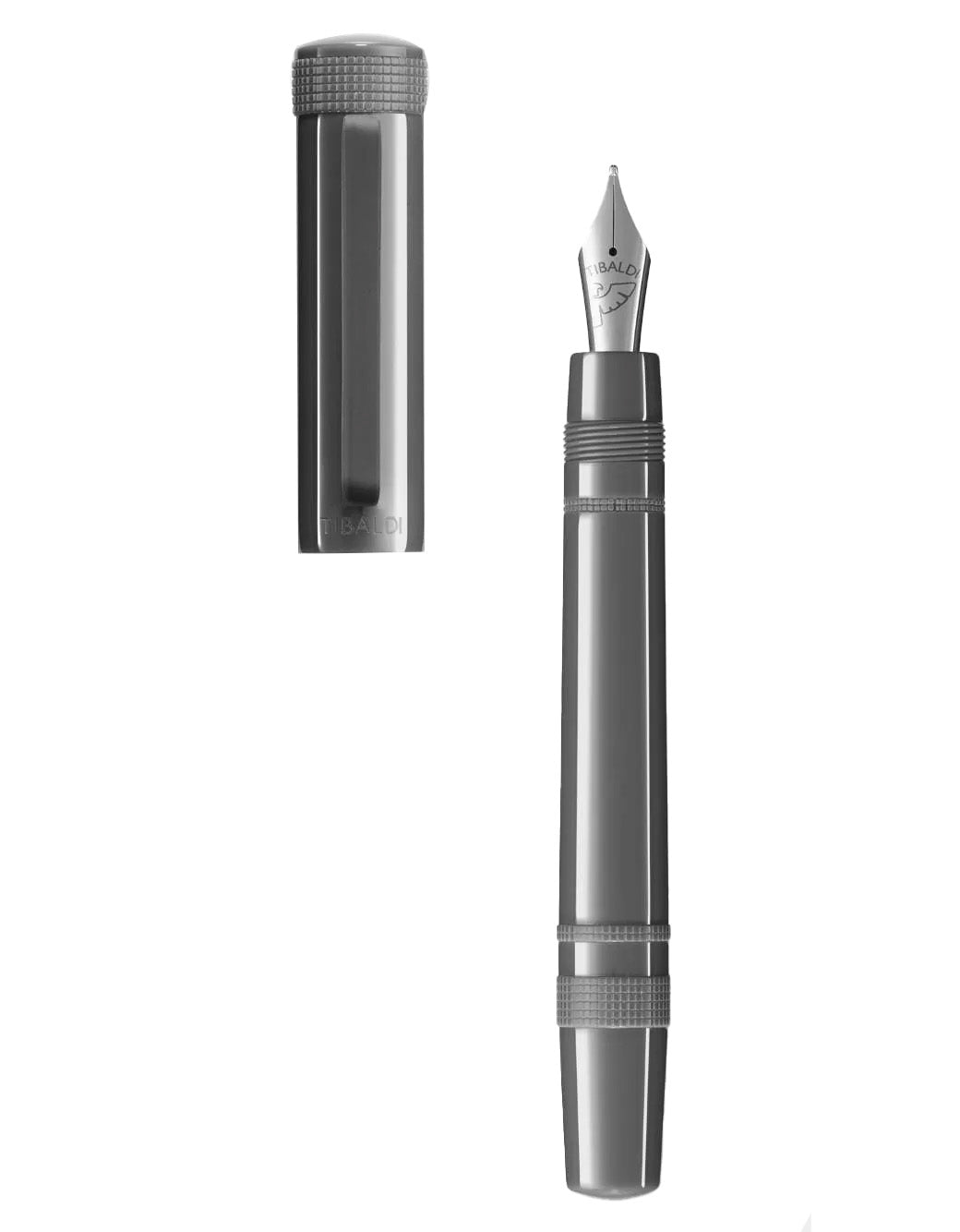 Tibaldi Grey Dèlavè Resin Fountain Pen With Rubber Clip Broad Nib