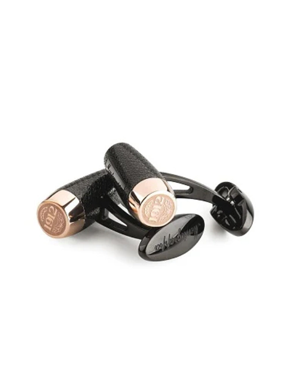 Montegrappa Fortuna Cufflinks, Black & Rose Gold PVD, Black Glass