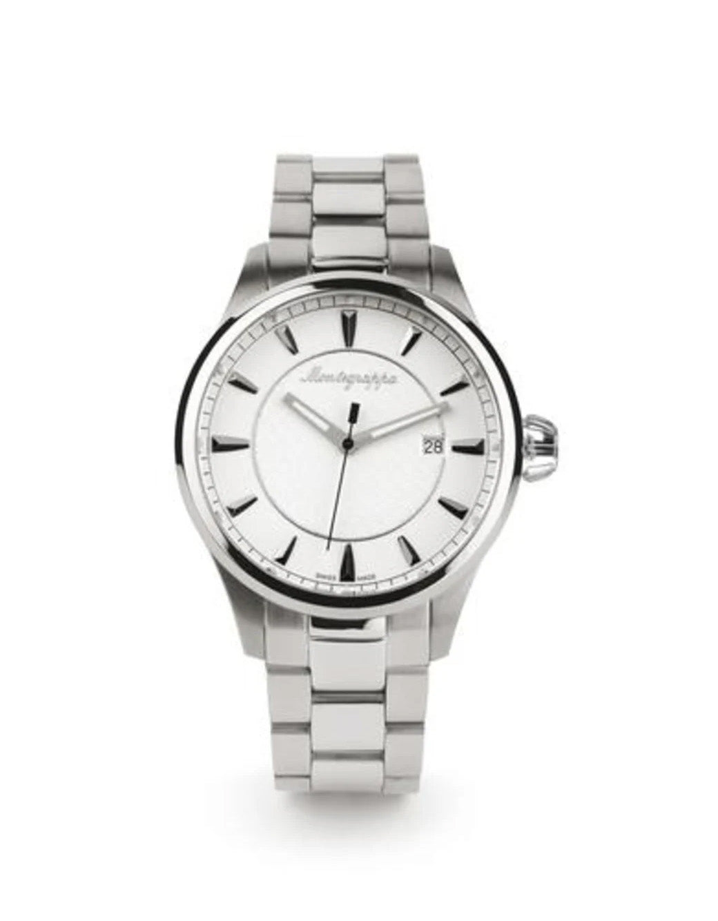 Montegrappa Fortuna Three-Hands Watch, Steel, Silver Dial, Steel Bracelet