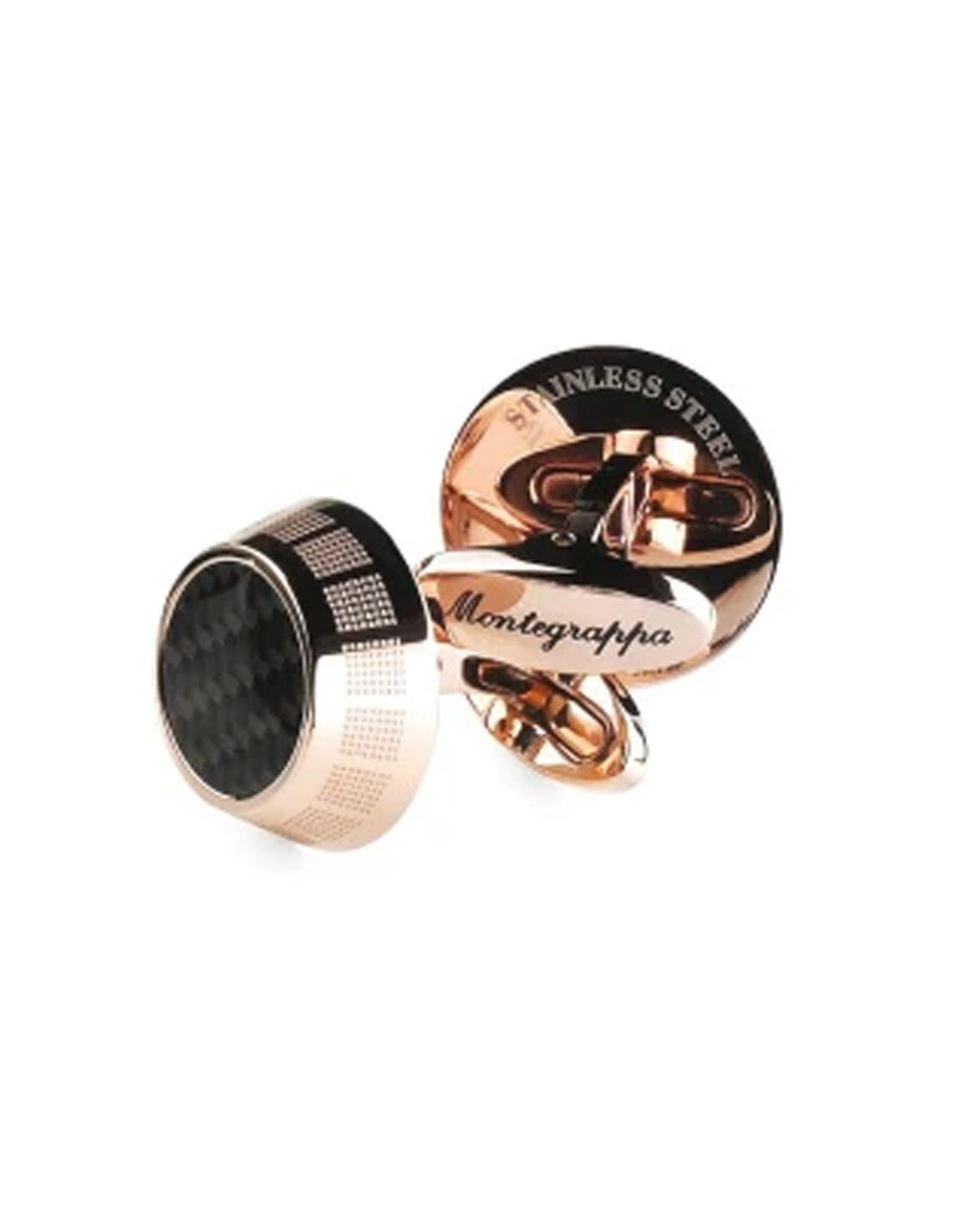 Montegrappa Miya Cufflinks, Rose Gold PVD, 
Carbonfibre Inlay