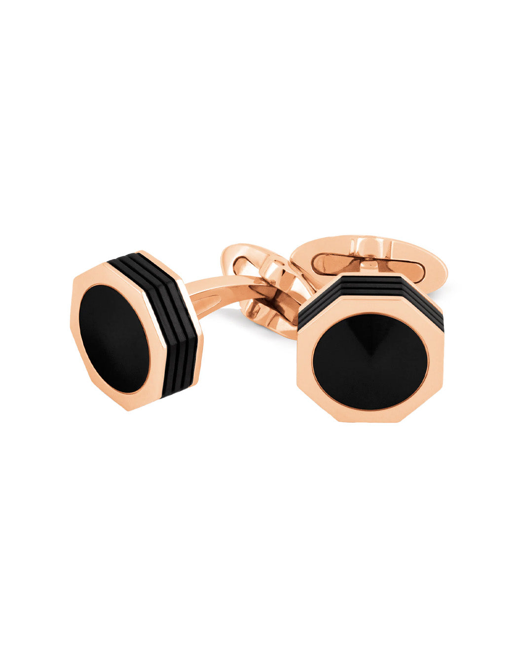 Montegrappa NeroUno Linea Cufflinks, Rose Gold PVD, Onyx Inlay