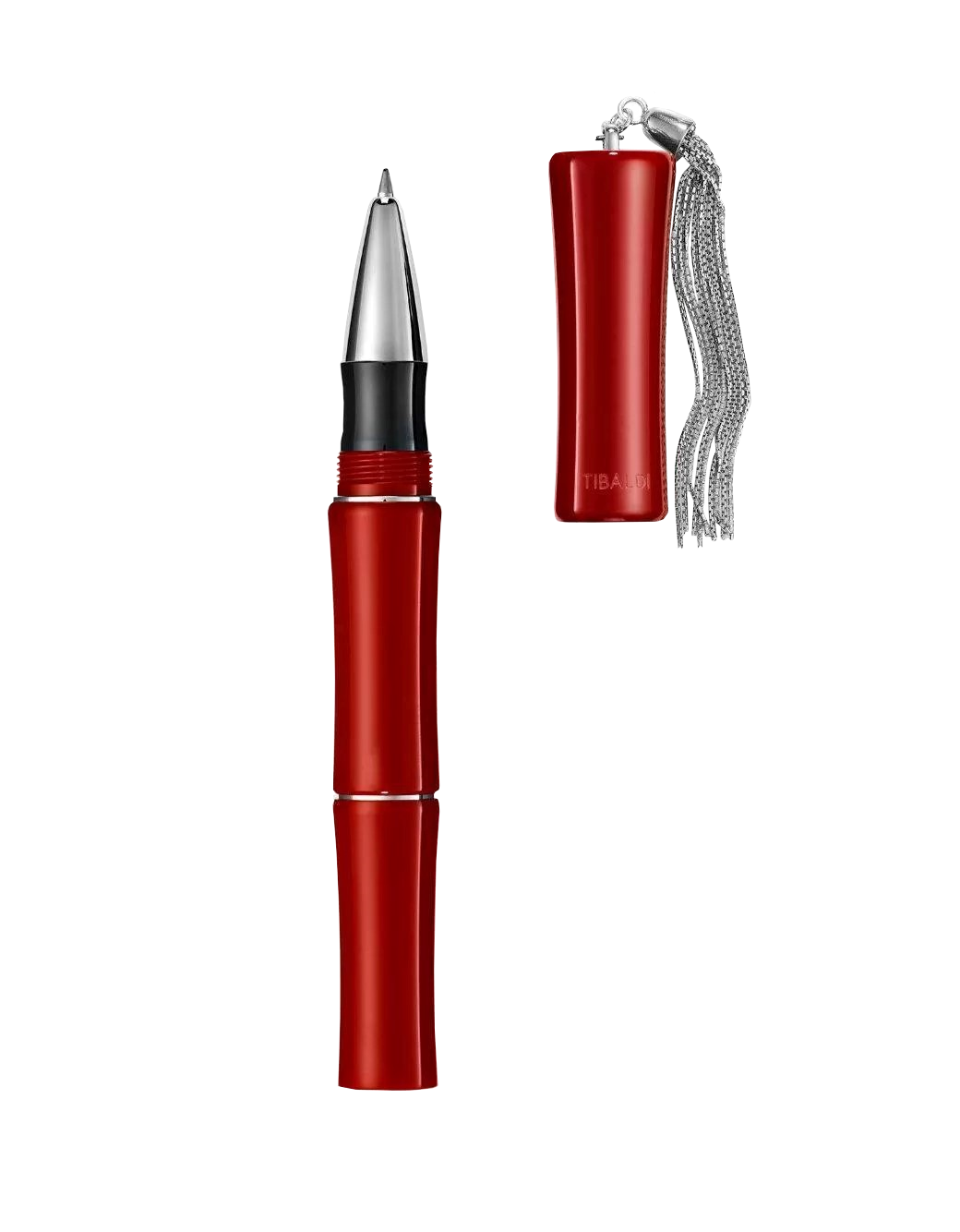Tibaldi Lipstick Red Resin Rollerball Pen With Sterling Silver Tassle
