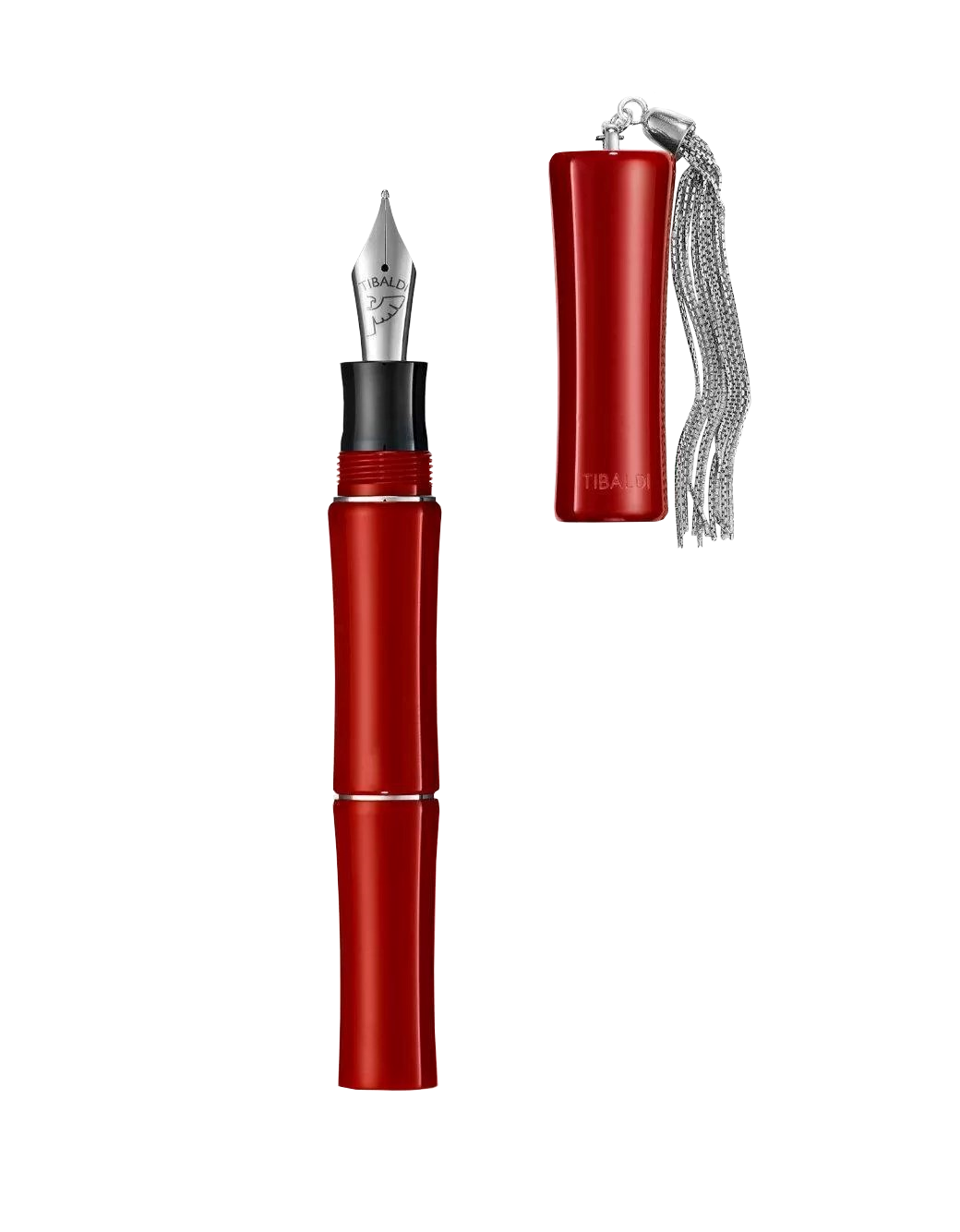 Tibaldi Lipstick Red Resin Fountain Pen With Sterling Silver Tassle, Fine