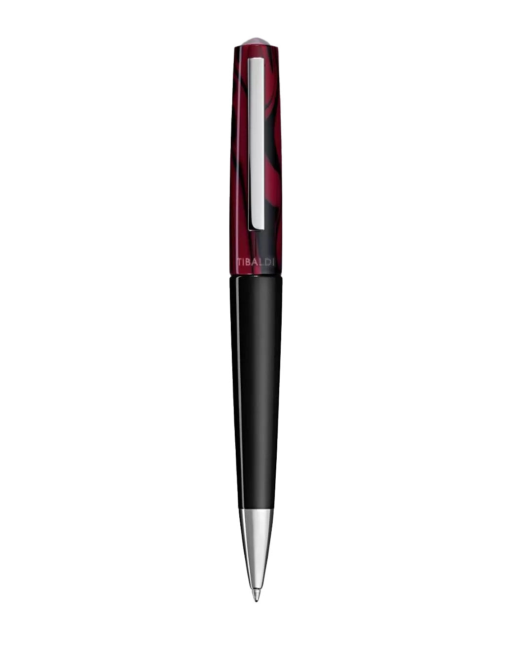 Tibaldi Mauve Red Resin Ballpoint Pen With Stainless Steel Trim