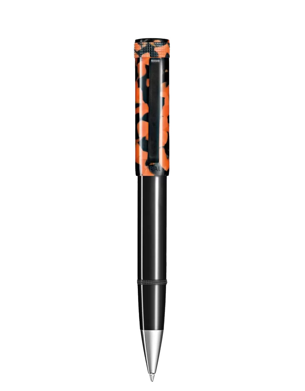 Tibaldi Rich Black And LP Vinyl Orange Resin Ballpoint Pen With Rubber Clip