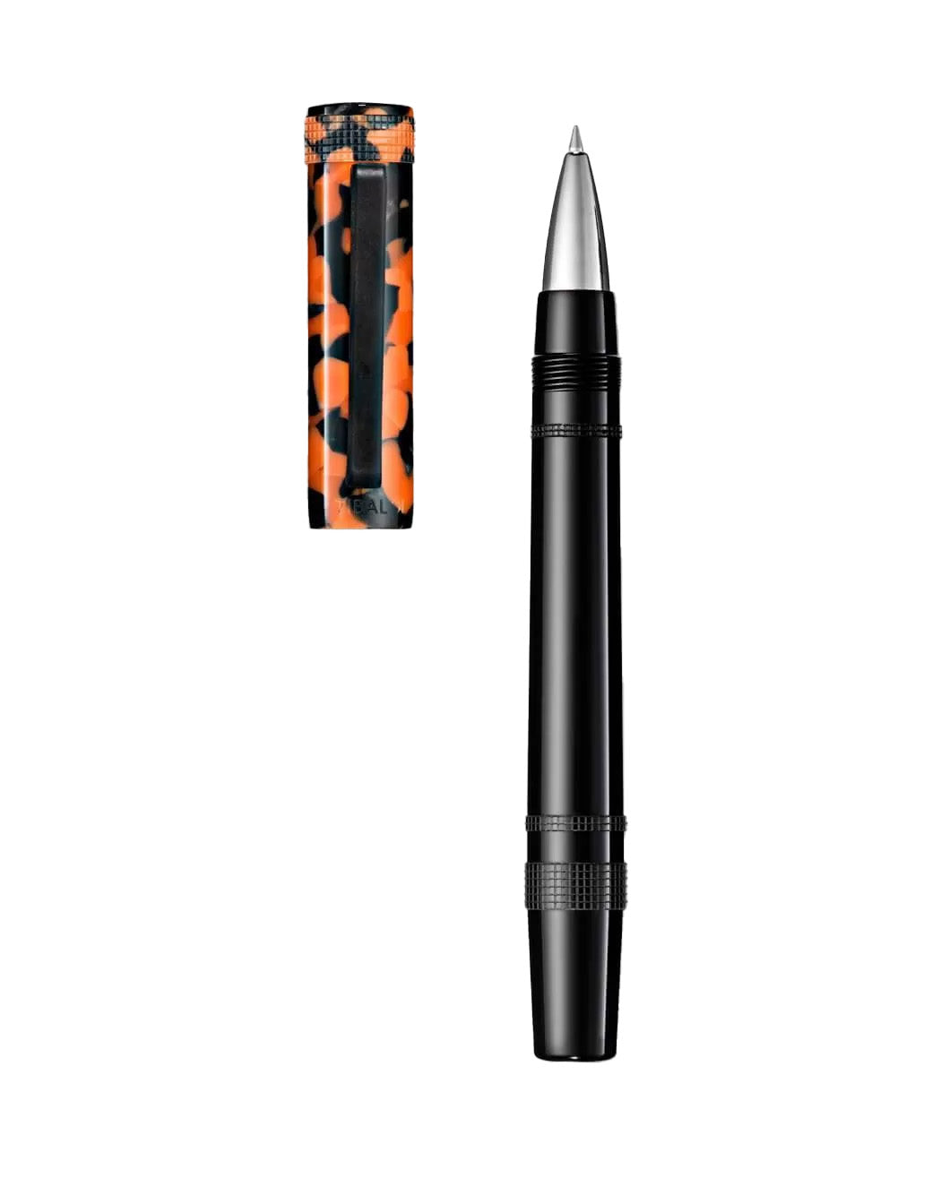 Tibaldi Rich Black And LP Vinyl Orange Resin Rollerball Pen With Rubber Clip