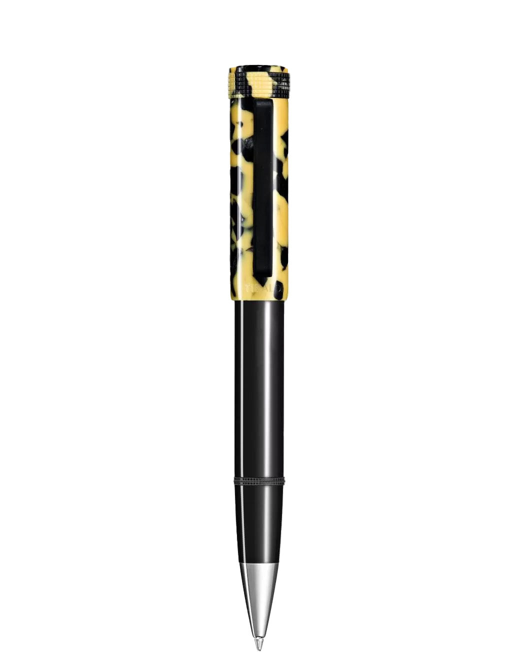Tibaldi Rich Black And LP Vinyl Yellow Resin Ballpoint Pen With Rubber Clip