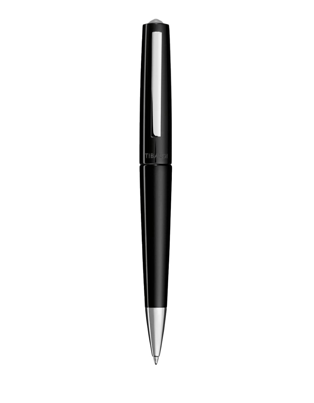 Tibaldi Rich Black Resin Ballpoint Pen With Stainless Steel Trim