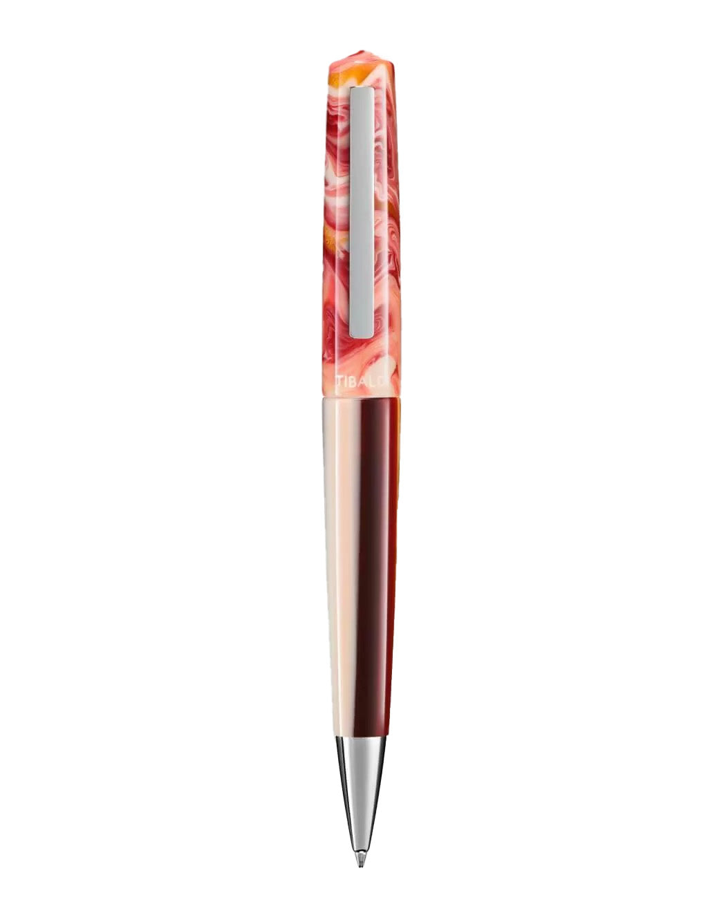 Tibaldi Russet Red Resin Ballpoint Pen With Stainless Steel Trim