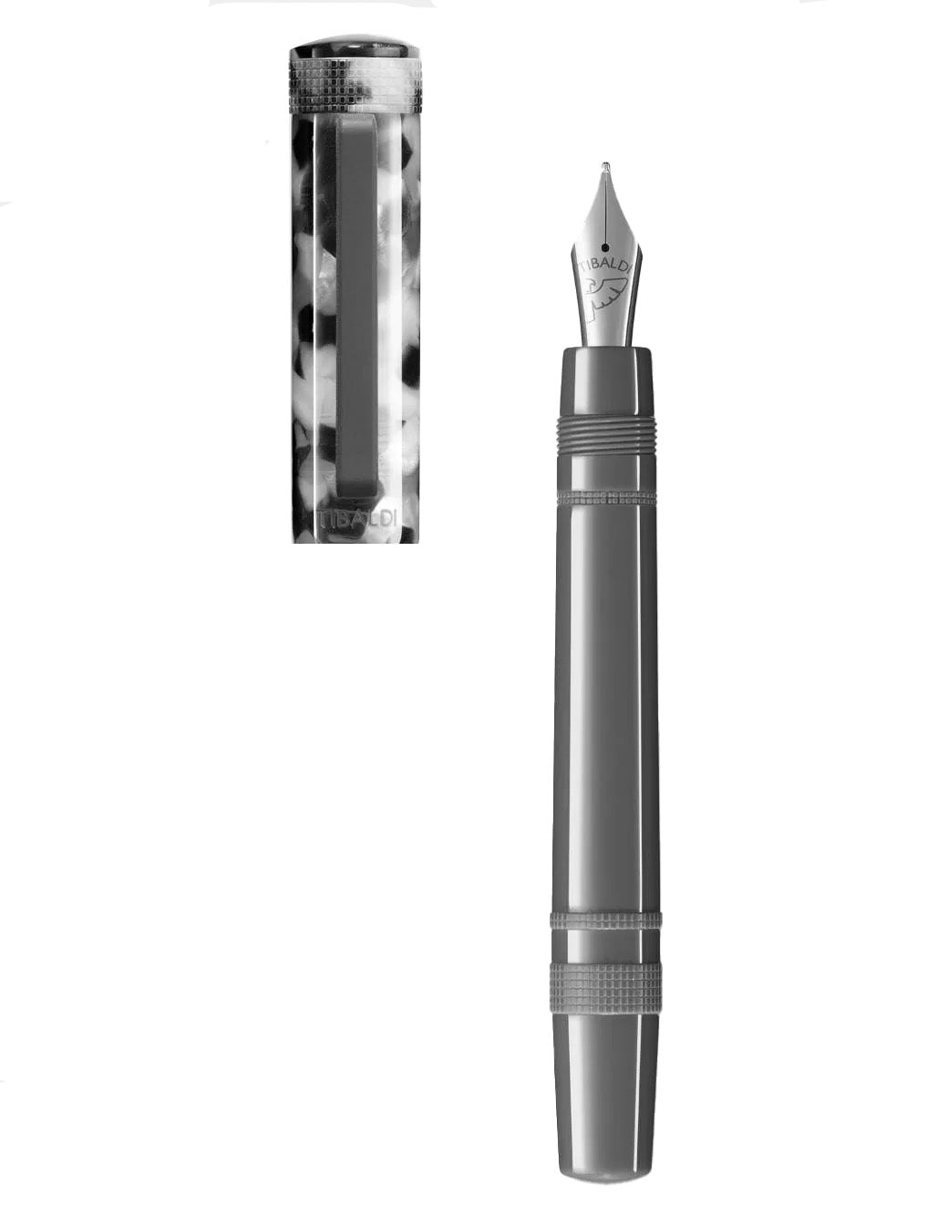 Tibaldi Stonewash Grey Resin Fountain Pen With Rubber Clip Broad Nib