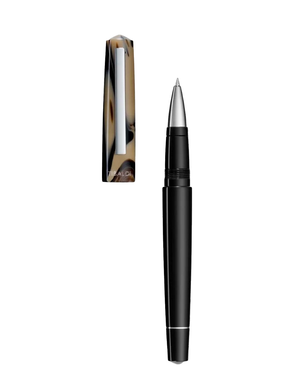 Tibaldi Taupe Grey Resin Rollerball Pen With Stainless Steel Trim