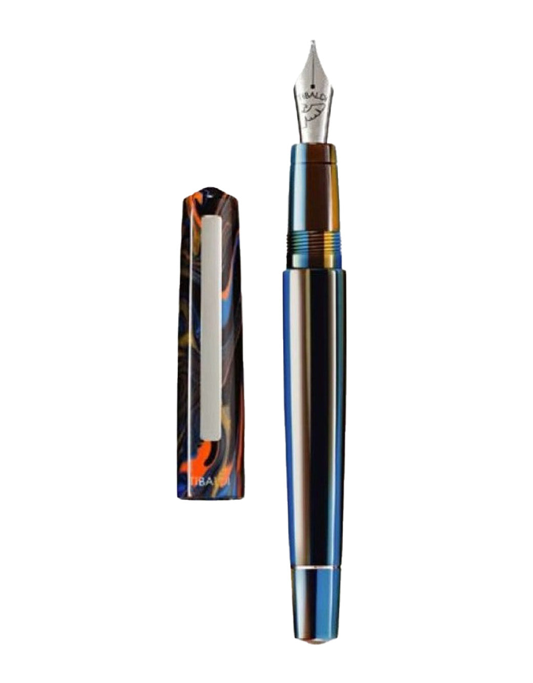 Tibaldi Peacock Blue Resin Fountain Pen With Stainless Steel Trim Extra Fine