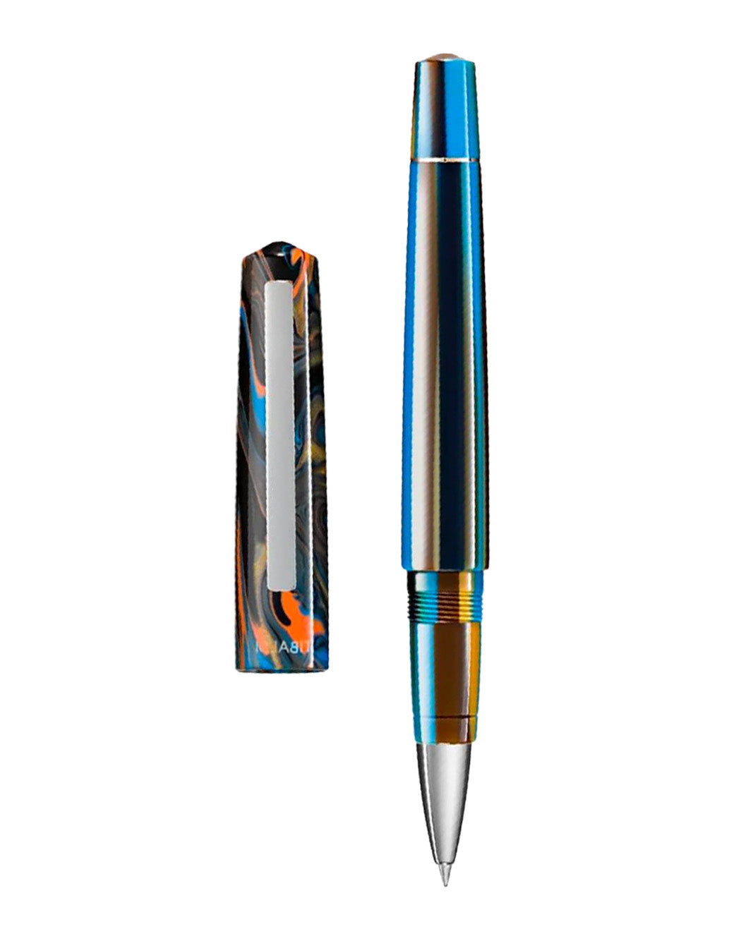 Tibaldi Peacock Blue Resin Rollerball Pen With Stainless Steel Trim