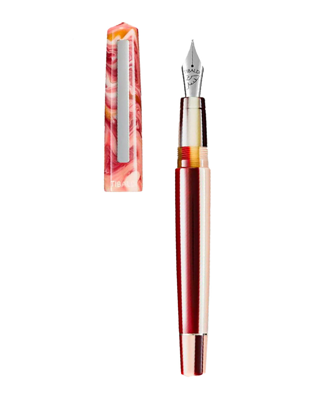 Tibaldi Russet Red Resin Fountain Pen With Stainless Steel Trim Extra Fine