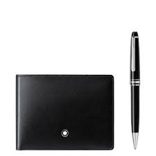 Montblanc Set with Meisterstuck Platinum coated Classique Ballpoint Pen and Meisterstuck Wallet 6cc