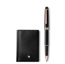 Montblanc Set with Meisterstuck rose gold coated Classique Rollerball Pen and business card holder