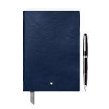 Montblanc Set with the Meisterstuck classique platinum coated Rollerball Pen and notebook #146 blue