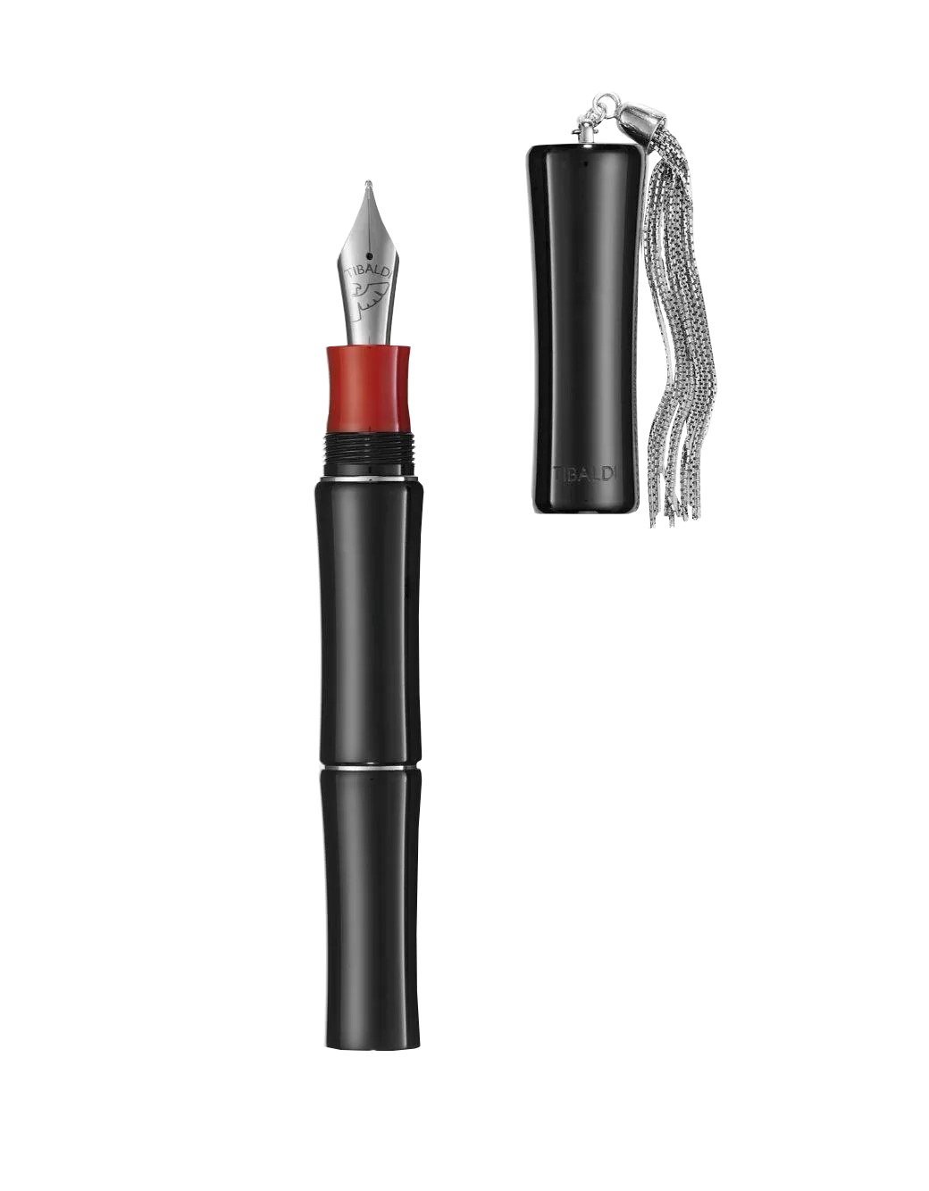 Tibaldi Rich Black Resin Fountain Pen With Sterling Silver Tassle, Broad Nib